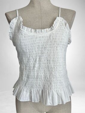 Dee Elly White Smocked Ruffle Cami Peplum Top XL